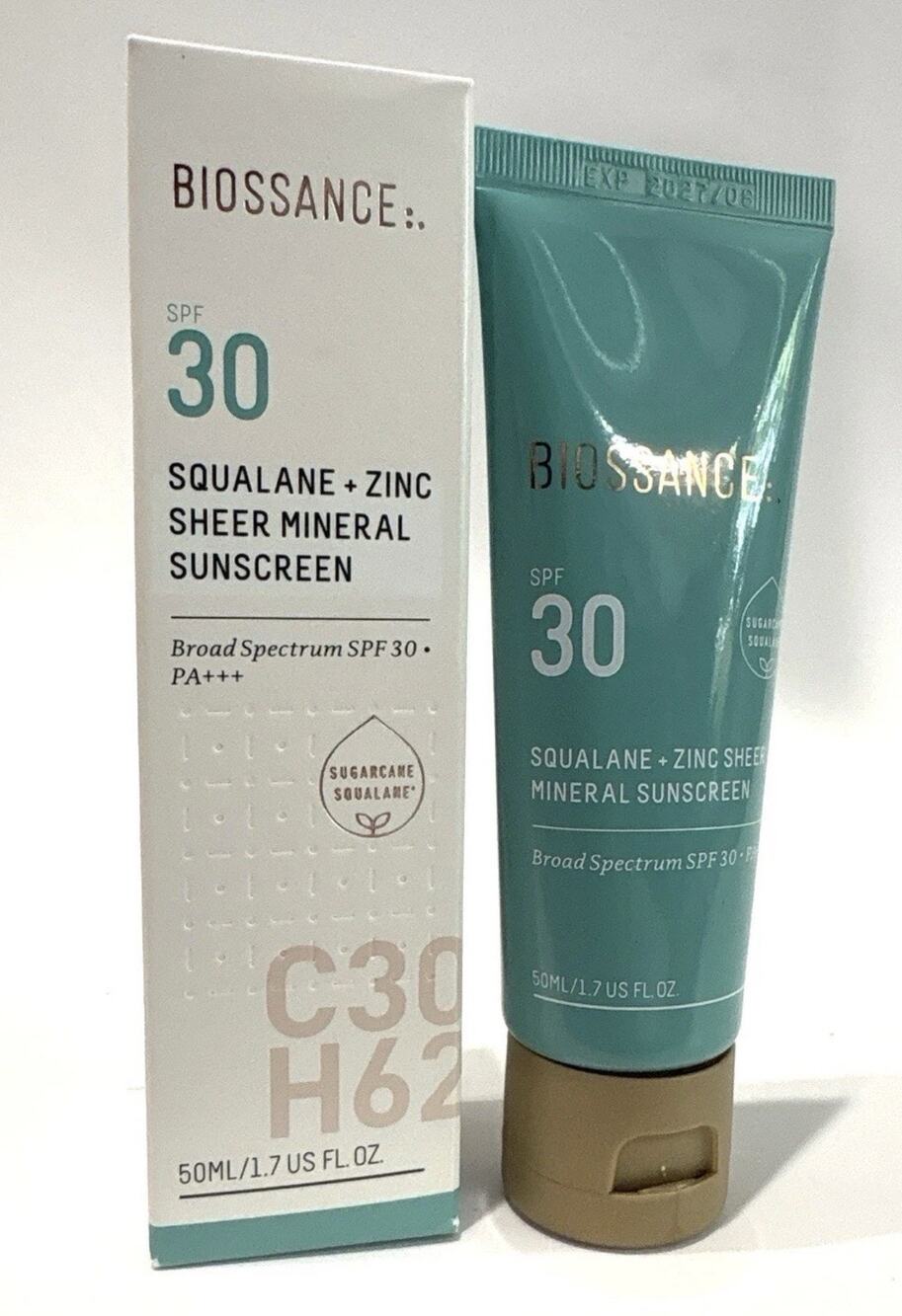 Biossance Squalane + Zinc Sheer Mineral Sunscreen SPF 30 1.7oz 50mL NIB